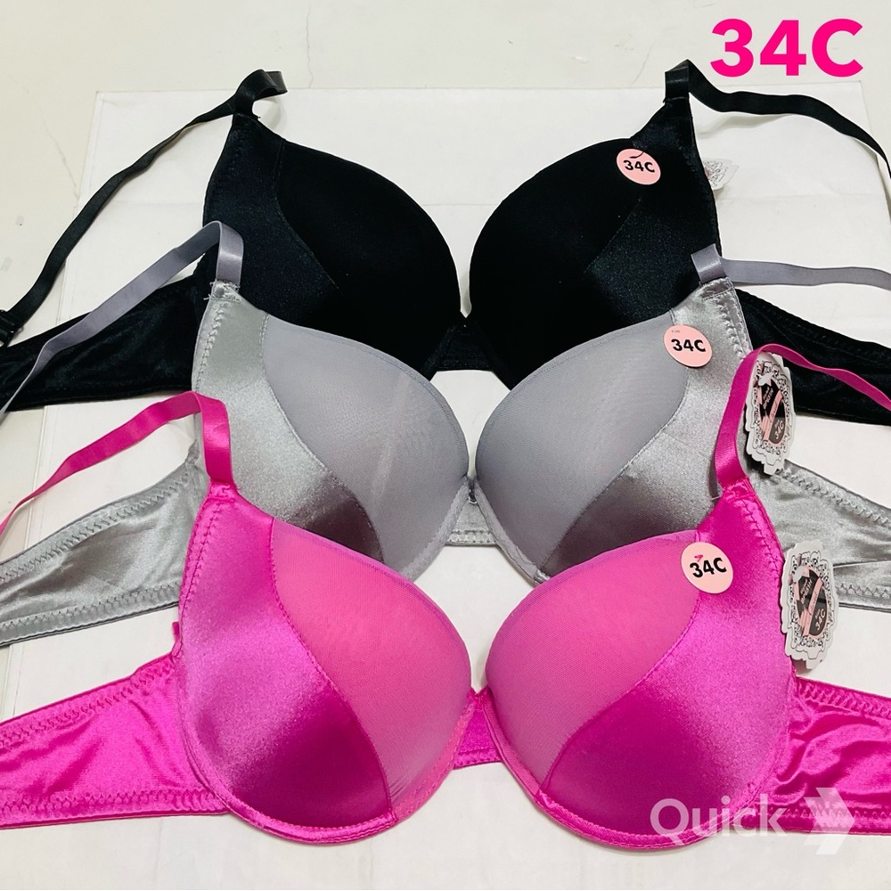 34C - NWT 3 pcs Adored Satin Trim Padded Bras